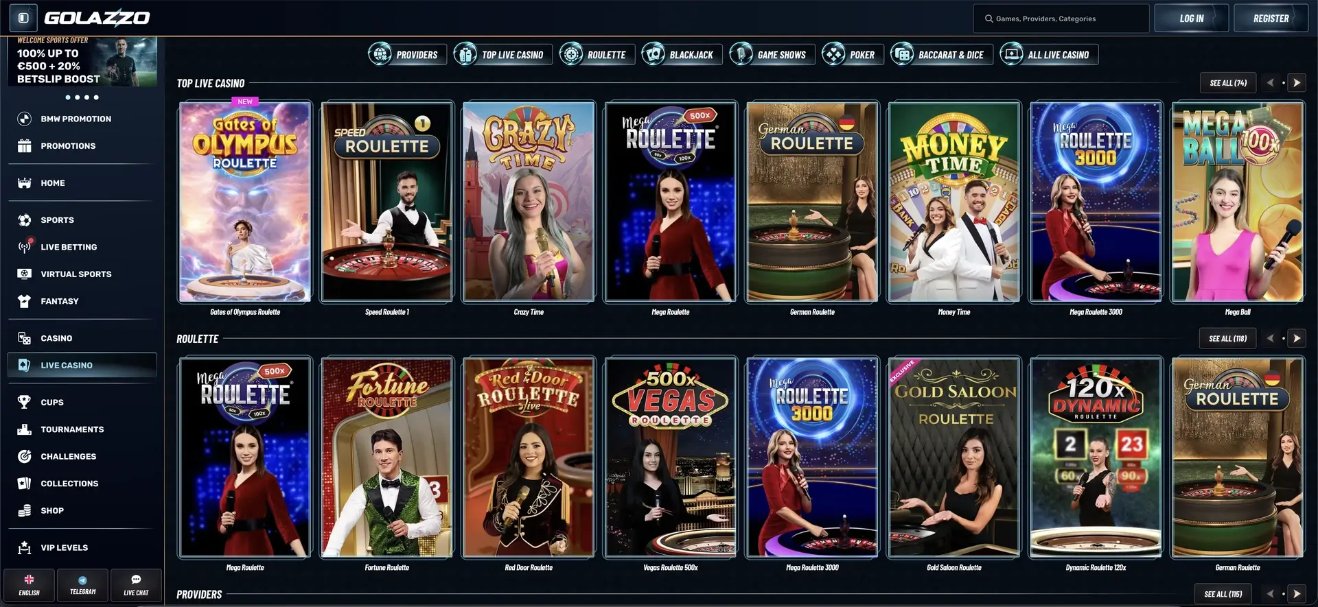 Funktionen in der mobilen Version bei Golazzo Casino