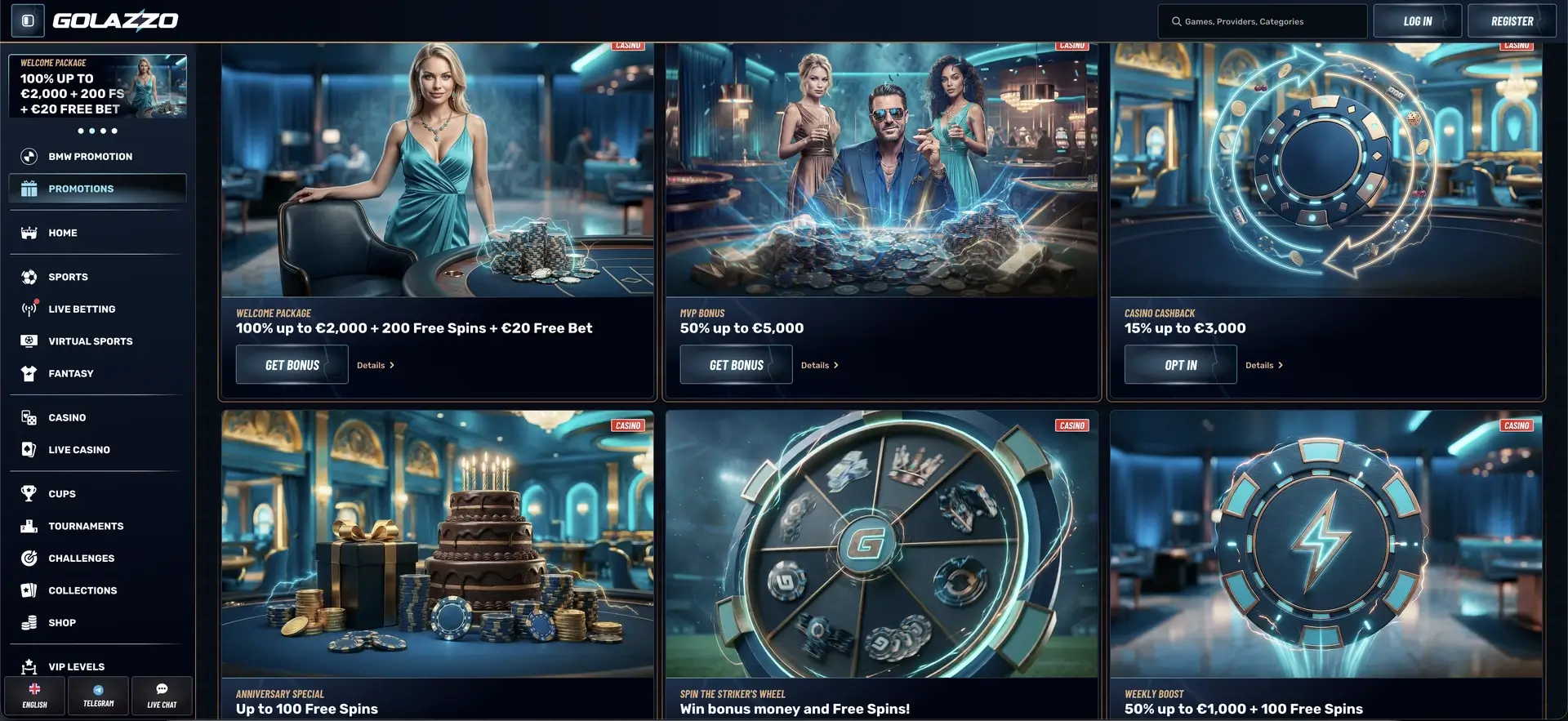 Reload-Aktionen und Cashback bei Golazzo Casino