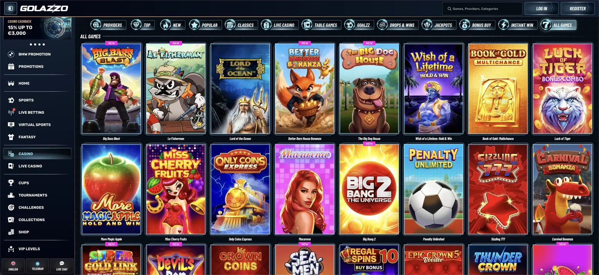 Spielangebot bei Golazzo Casino bei Golazzo Casino